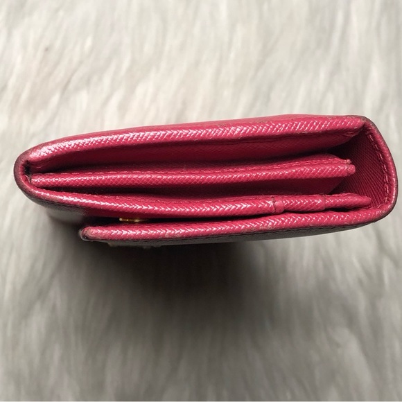 Prada Pink Peonia Textured Saffiano Triang Leather Wallet - Picture 13 of 17